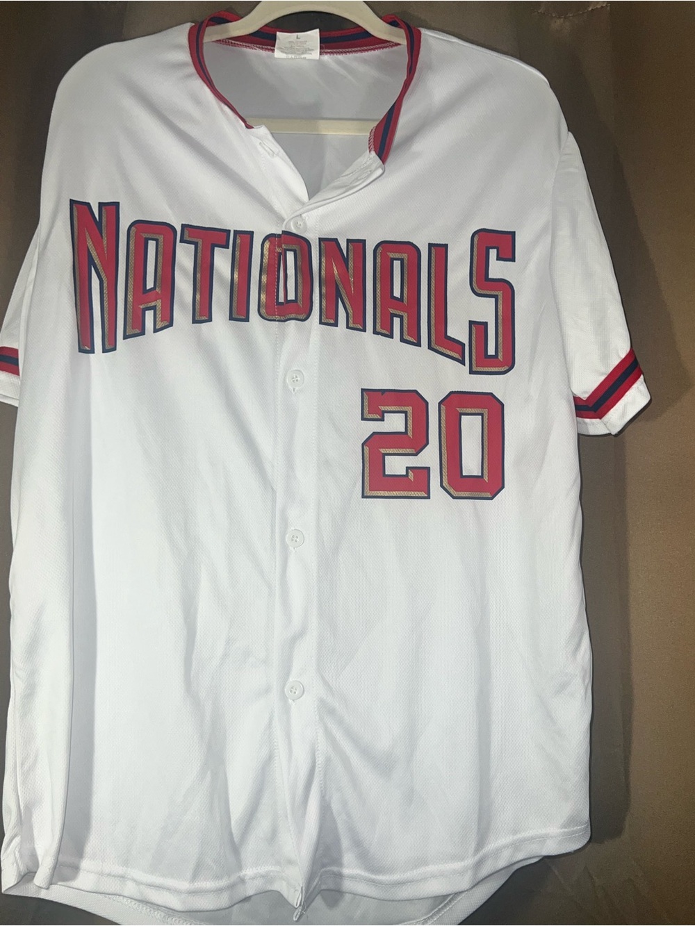 Nationals #20 White Red Baseball Jersey